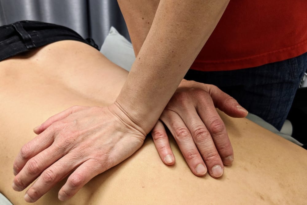 A patient receiving manual therapy.